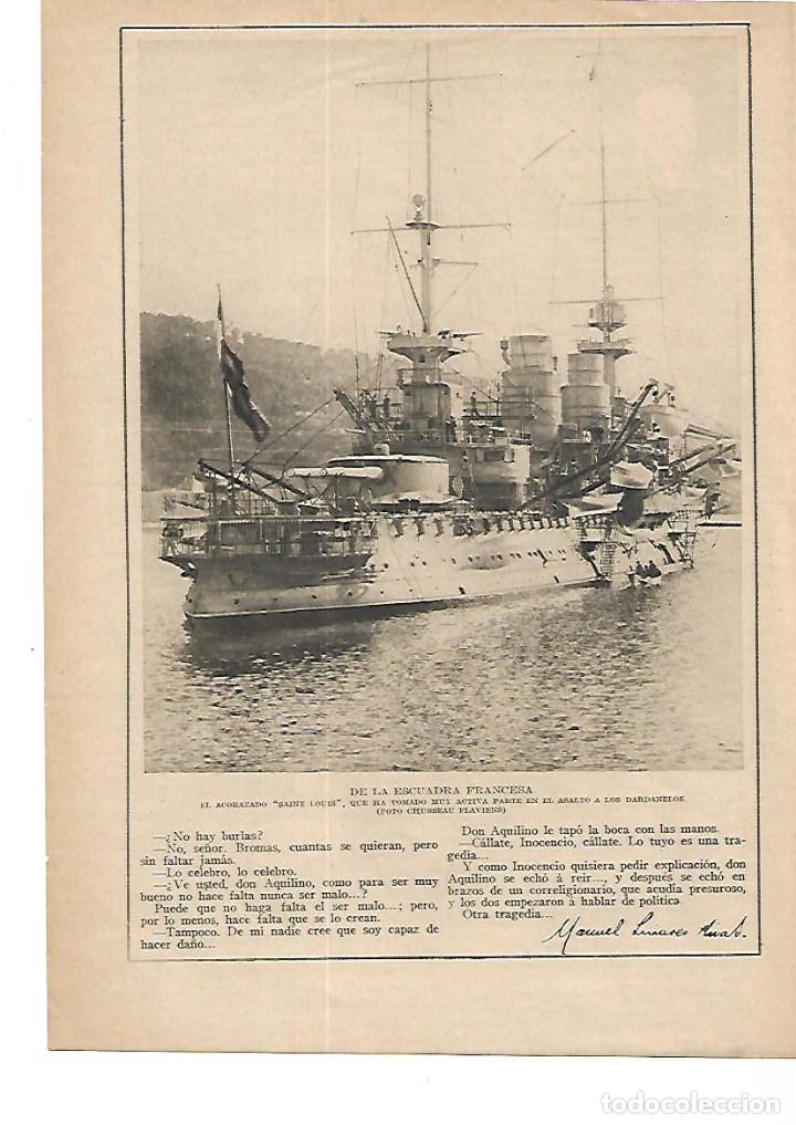 Collecting paper: A&Ntilde;O 1915 RECORTE PRENSA GUERRA ESCUADRA FRANCESA ACORAZADO SAINT LOUIS ASALTO DARDANELOS