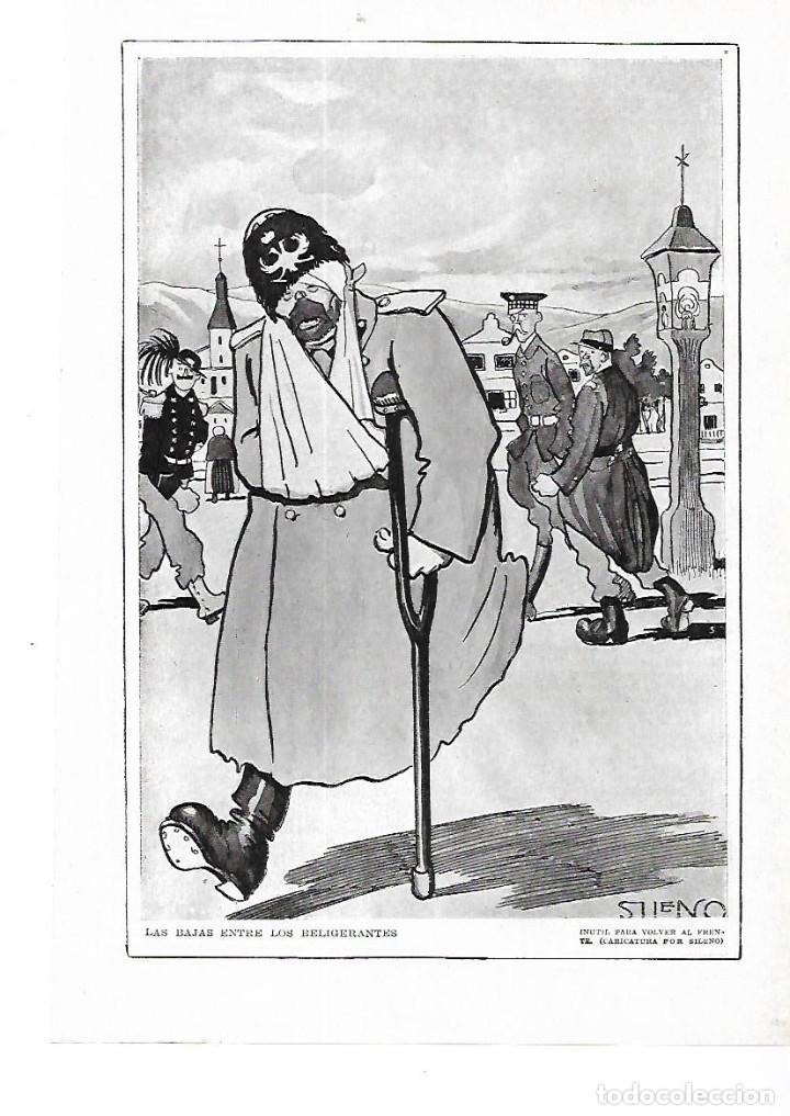 Collectionnisme: A&Ntilde;O 1915 RECORTE PRENSA HUMOR DIBUJO CARICATURA GUERRA SILENO HERIDOS