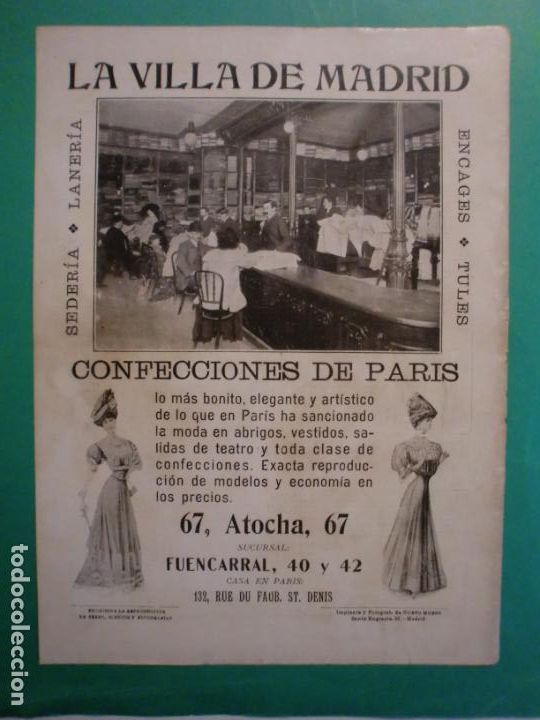 Coleccionismo: LA VILLA DE MADRID SEDERIA LANERIA TULES ENGANCHES ATOCHA 67 - ANUNCIOS TELEGRAFICOS - 18/10/1906