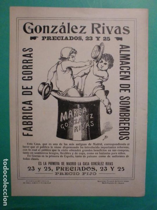Collectionnisme: GONZ&Aacute;LEZ RIVAS ALMACEN SOMBREROS FABRICA GORRAS MADRID - ANUNCIOS TELEGRAFICOS - 18/10/1906