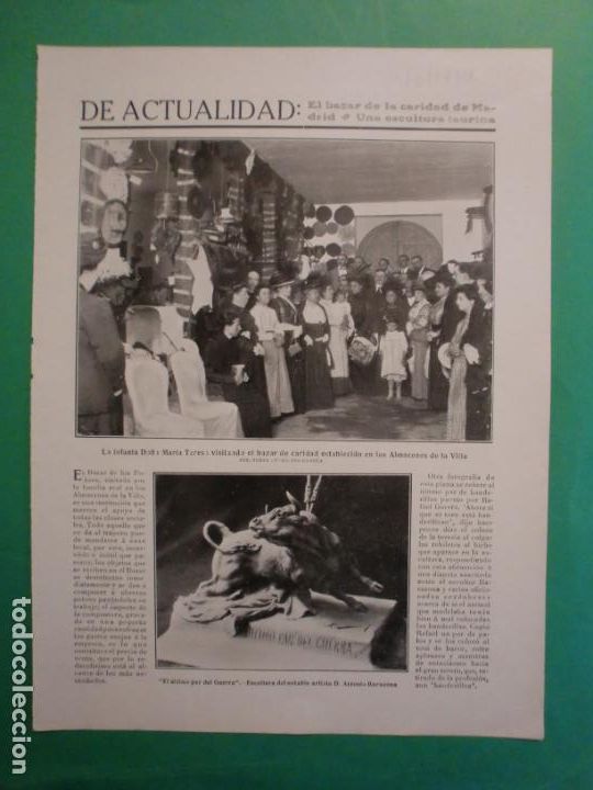 Coleccionismo: EL BAZAR DE LA CARIDAD MADRID - ESCULTURA TAURINA DE ANTONIO BARAZONA - MAURA - BLAY - 23/6/1910