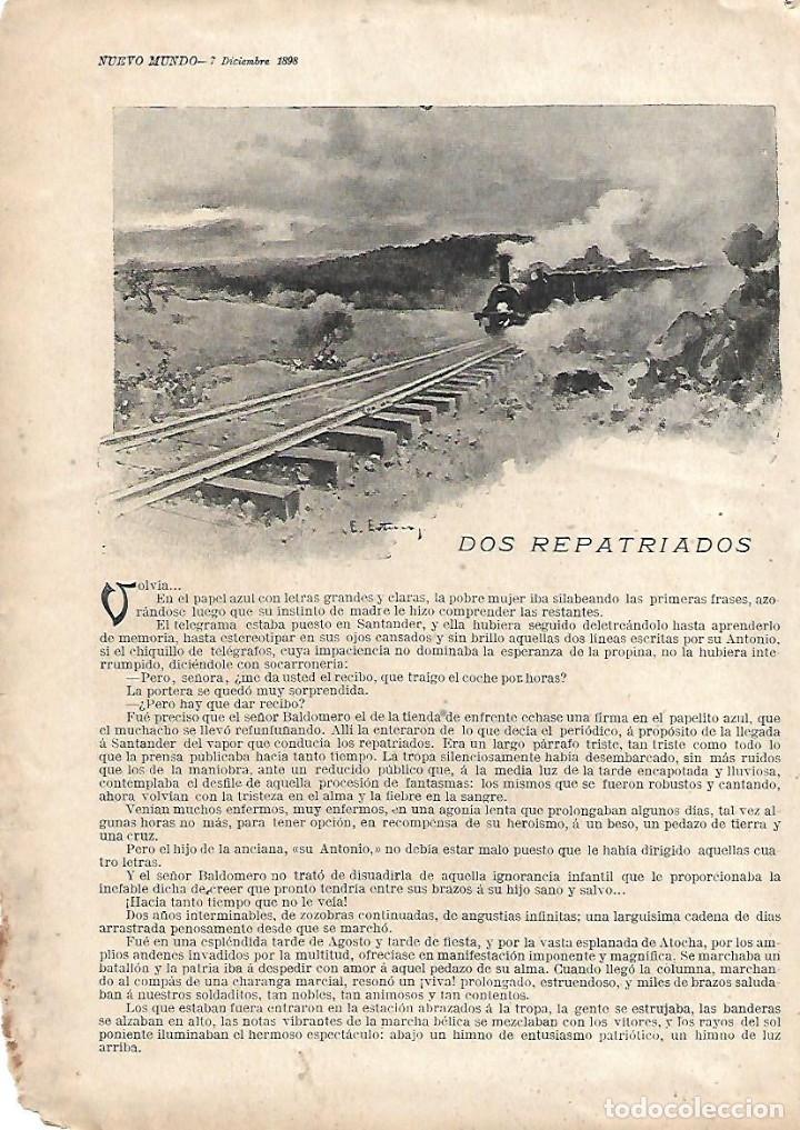 Colecionismo: A&Ntilde;O 1898 RECORTE PRENSA RELATO CORTO DOS REPATRIADOS POR RICARDO VINUESA DIBUJO DE ESTEVAN