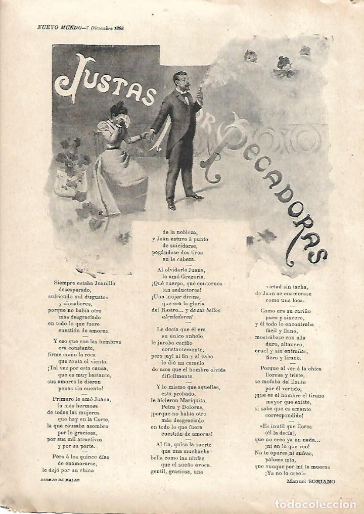Colecionismo: A&Ntilde;O 1898 RECORTE PRENSA POESIA JUSTAS PECADORAS POR MANUEL SORIANO DIBUJO DE PALAO