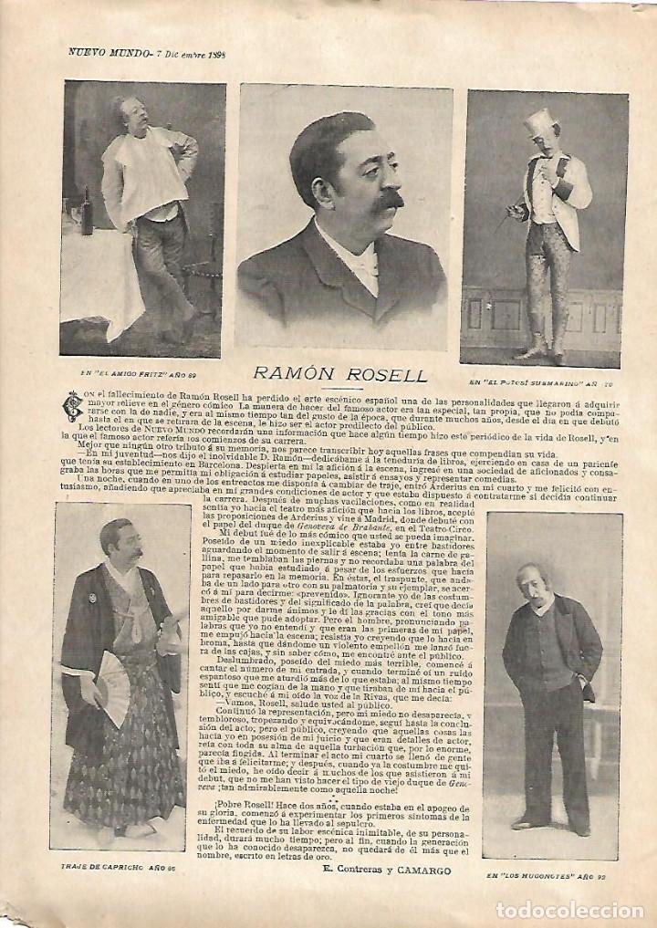 Colecionismo: A&Ntilde;O 1898 RECORTE PRENSA RAMON ROSELL ACTOR DE TEATRO BIOGRAFIA CON MOTIVO DE SU MUERTE