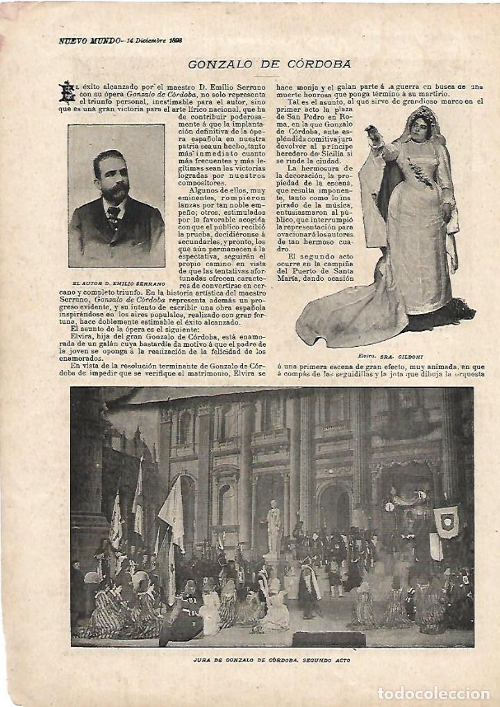 Colecionismo: A&Ntilde;O 1898 RECORTE PRENSA TEATRO OPERA GONZALO DE CORDOBA MAESTRO SERRANO SRTA GILBONI BLANCHART