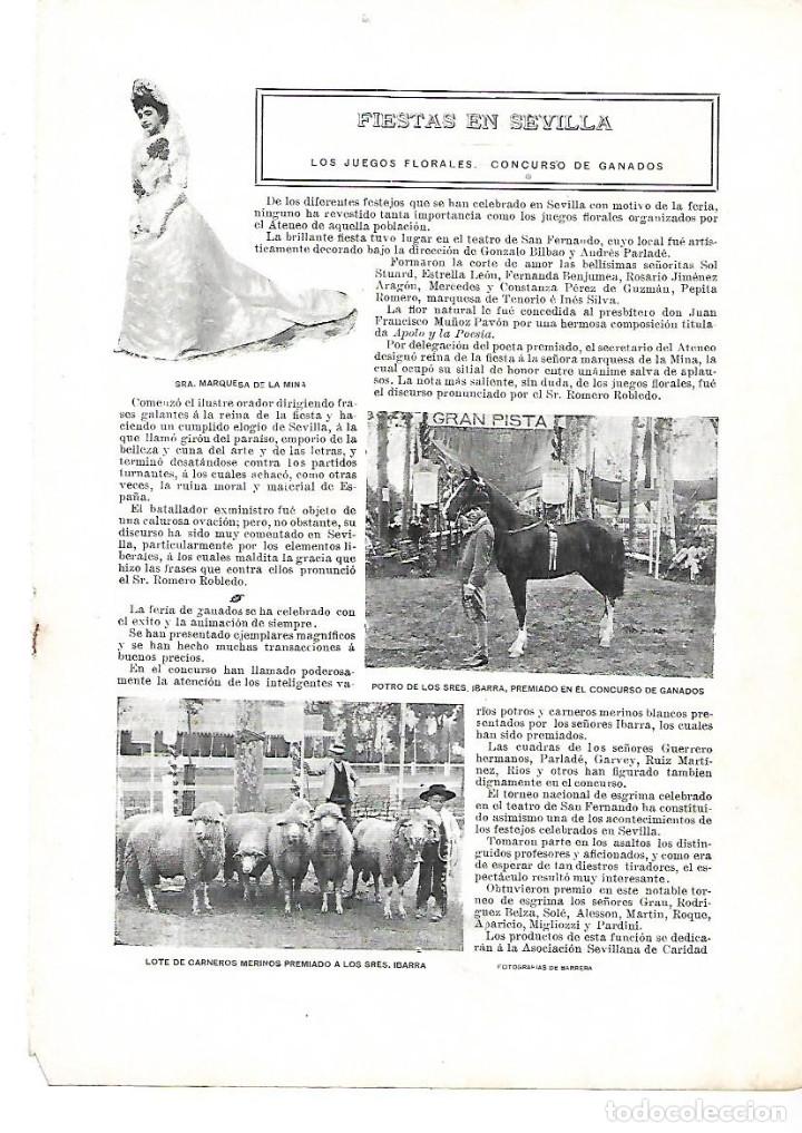 Colecionismo: A&Ntilde;O 1901 RECORTE PRENSA SEVILLA FIESTAS JUEGOS FLORALES CONCURSO GANADOS IBARRA MARQUESA DE LA MINA