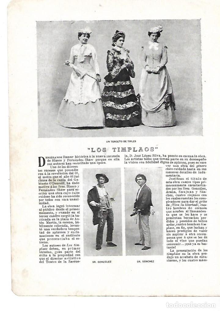 Collectionnisme: A&Ntilde;O 1901 RECORTE PRENSA TEATRO LOS TIMPLAOS JOTA ZARZUELA ACTORES SANJUAN LAZARO ARANA SIGLER