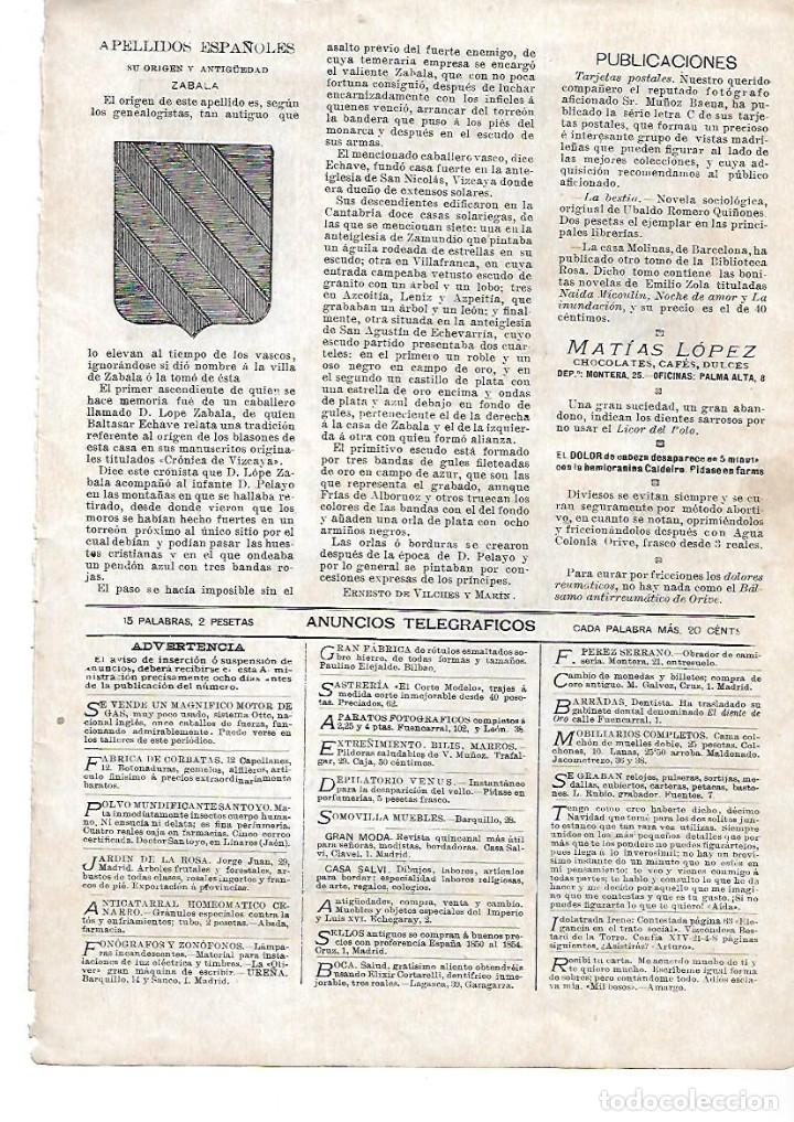 Colecionismo: A&Ntilde;O 1901 RECORTE PRENSA HERALDICA APELLIDOS ESPA&Ntilde;OLES ZABALA ESCUDO ORIGEN ANTIGUEDAD