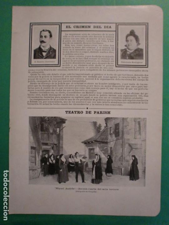Coleccionismo: EL CRIMEN DEL DIA EN MADRID - TEATRO DE PARISH - BALZAC - 21/11/1902