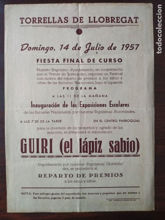 Coleccionismo: Programa de fin de curso 1957 escuelas nacionales y frente de juventudes en Torrelles de Llobregat