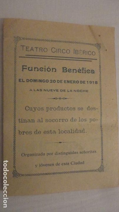 Coleccionismo: ANTIGUO PROGRAMA.TEATRO CIRCO IBERICO.AYAMONTE 1918.FUNCION BENEFICA.PEPITA ESTEVEZ.LAUREANO GARCES.