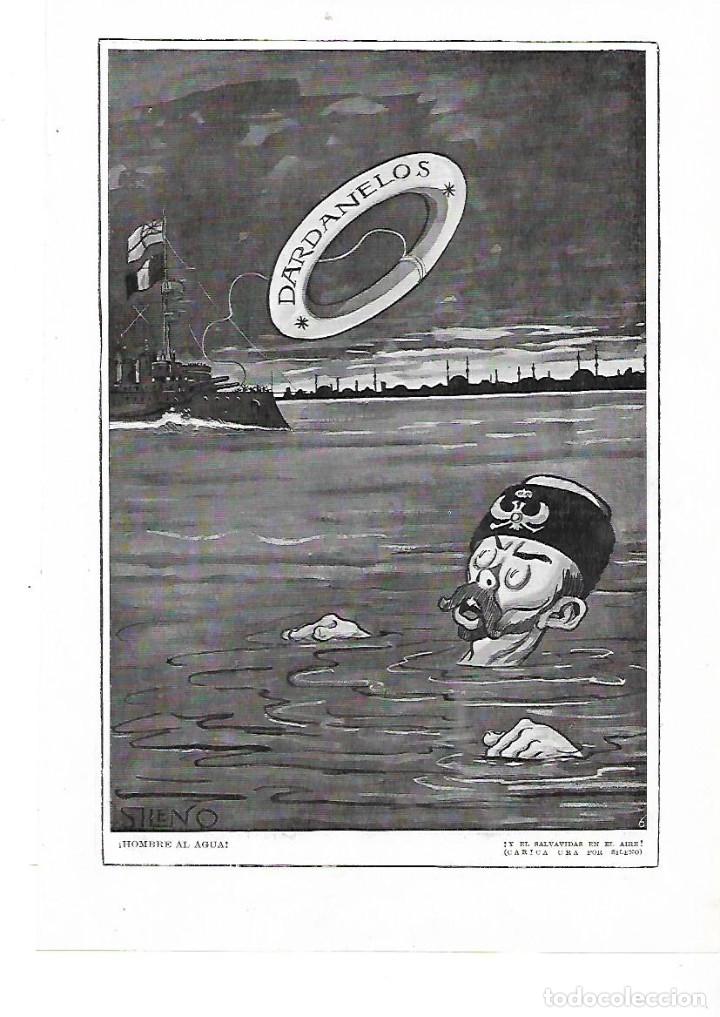 Collezionismo: A&Ntilde;O 1915 RECORTE PRENSA DIBUJO CARICATURA DE GUERRA DARDANELOS HOMBRE AL AGUA POR SILENO