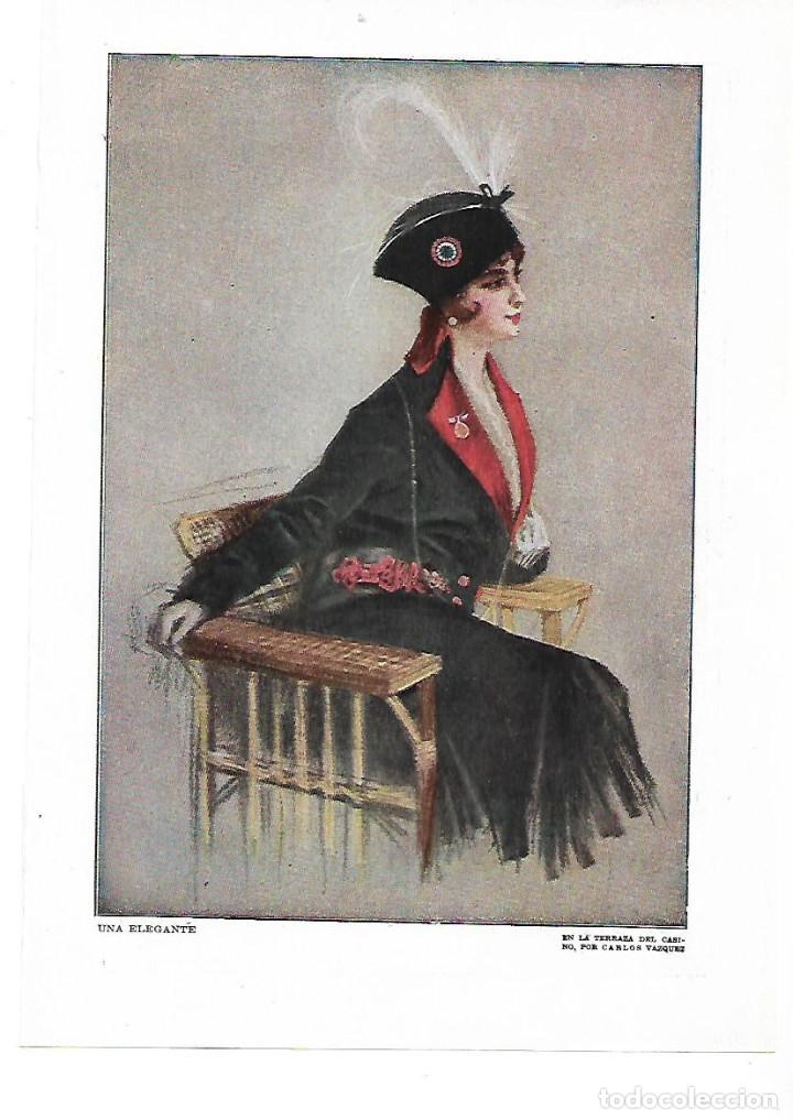 Collectionnisme: A&Ntilde;O 1915 RECORTE PRENSA PINTURA DIBUJO SE&Ntilde;ORA ELEGANTE EN LA TERRAZA DEL CASINO POR CARLOS VAZQUEZ