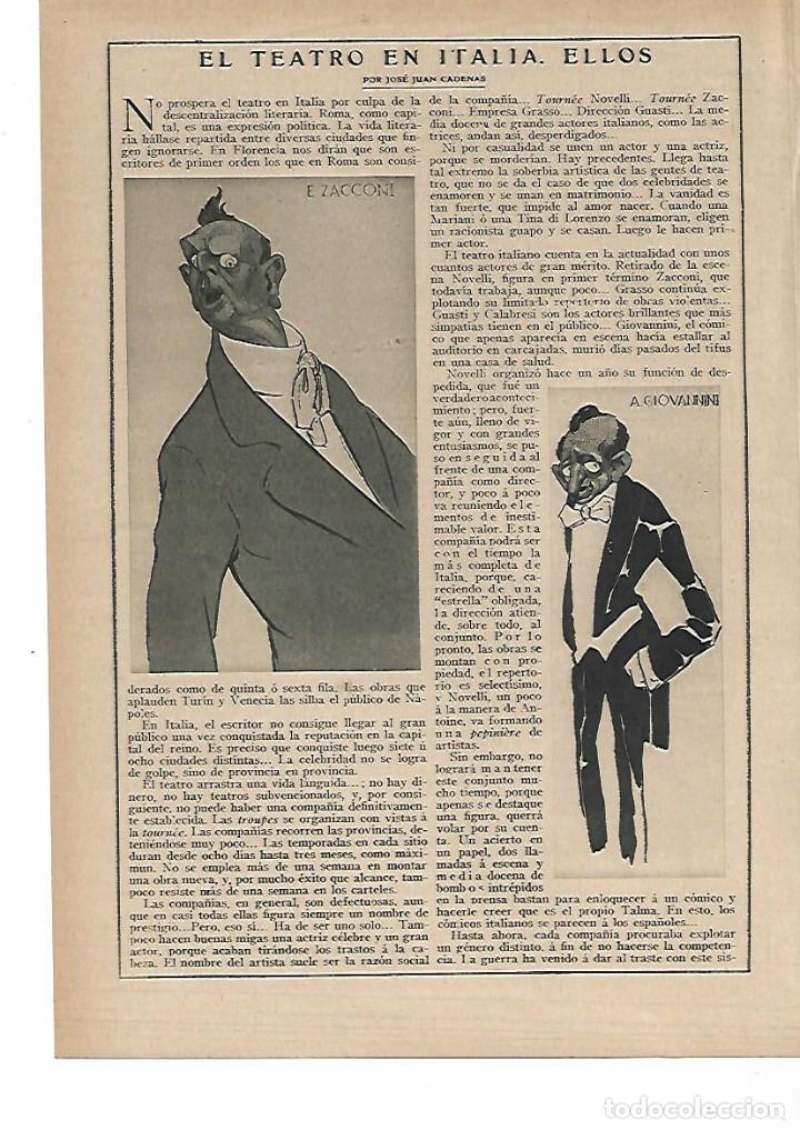 Collecting paper: A&Ntilde;O 1915 EL TEATRO EN ITALIA CARICATURA ZACCONI GIOVANNINI GRASSO NOVELLI CALABRESI