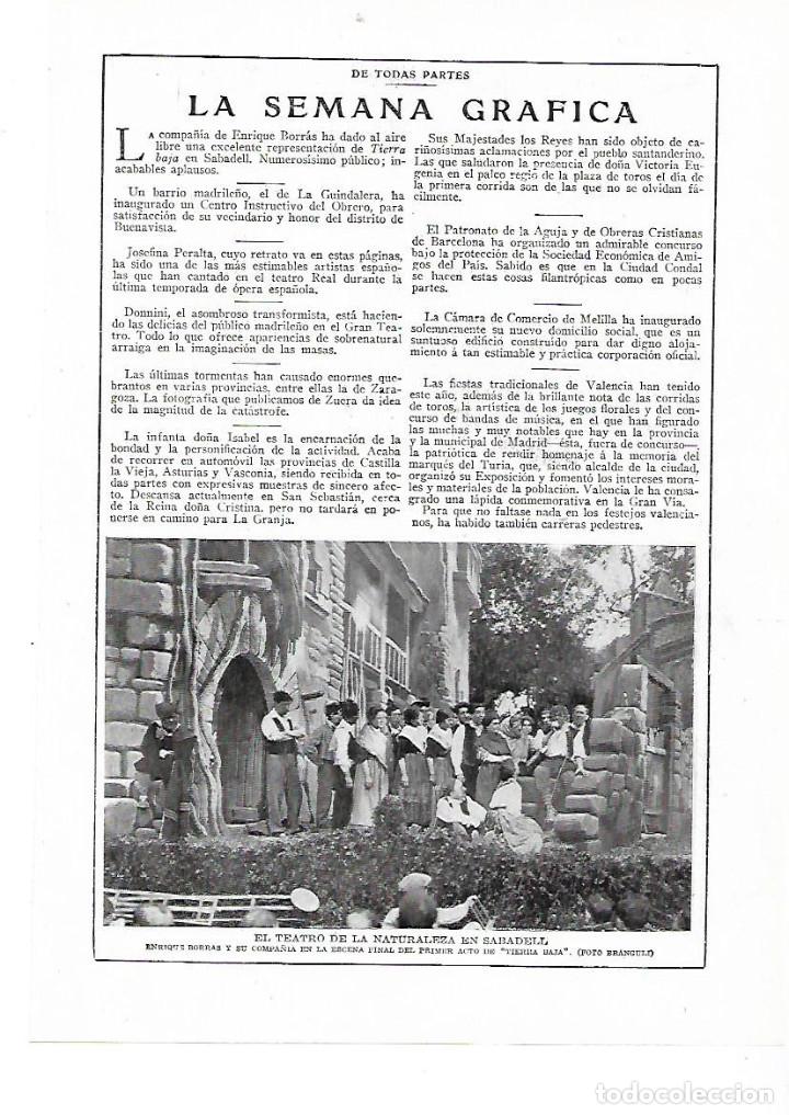 Sammelleidenschaft Papier: A&Ntilde;O 1915 RECORTE PRENSA TEATRO DE LA NATURALEZA EN SABADELL REPRESENTACION TERRA BAIXA ENRIC BORRAS