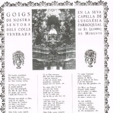 Coleccionismo: 1991 GOIGS DE NOSTRA SENYORA DELS COLLS VENERADA EN LA SEVA CAPELLA DE ST. LLORENÇ DE MORUNYS. Lote 224383971