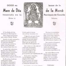 Coleccionismo: 1988 GOIGS EN HONOR DE LA MARE DE DÉU DE LA MERCÈ VENERADA EN LA PARRÒQUIA DE CANALDA. Lote 224388808