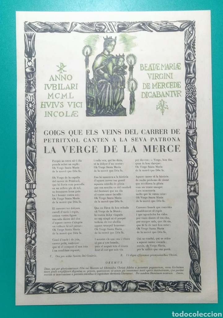 Coleccionismo: Goigs a la Verge de la Merc&egrave;. 1952. - Foto 1