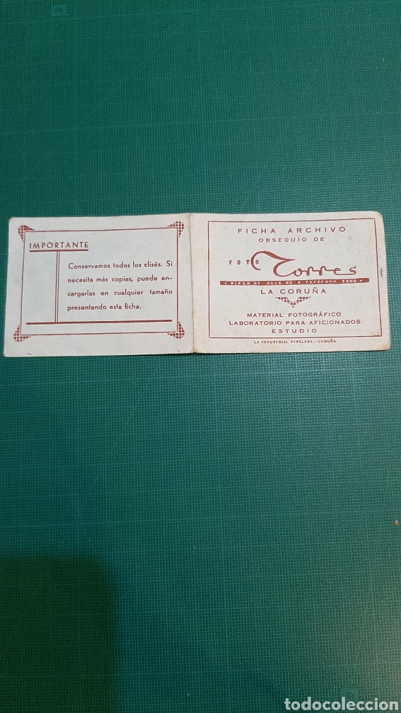 Coleccionismo: 1943 FICHA ACHIVO FOTO TORRES LA CORU&Ntilde;A LA INDUSTRIAL PAPELERIA