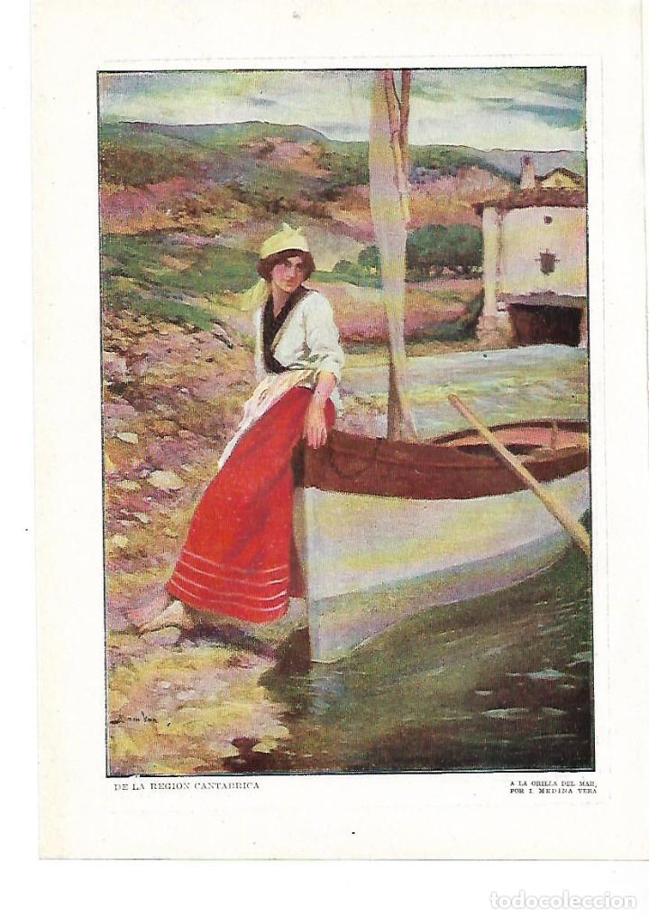 Colecionismo: A&Ntilde;O 1915 RECORTE PRENSA PINTURA DIBUJO EN LA REGION CANTABRICA A LA ORILLA DEL MAR MEDINA VERA BARCA