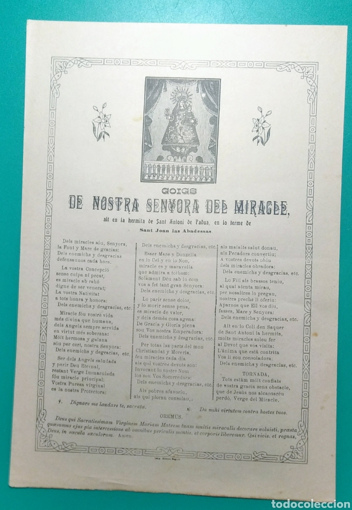 Coleccionismo: Goigs de Nostra Senyora del Miracle. - Foto 1