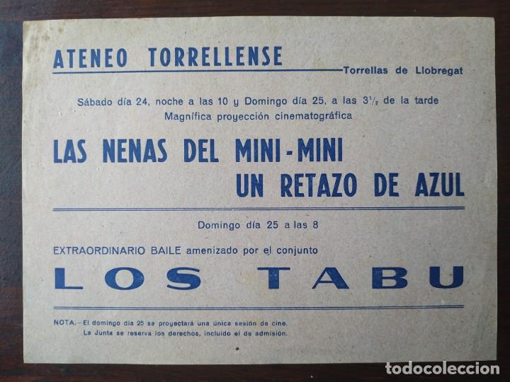 Colecionismo: Programa Ball amb &rdquo;los Tabu&rdquo;, i cinema al Ateneu Torrellenc de Torrelles de Llobregat, anys 50-60&acute;s