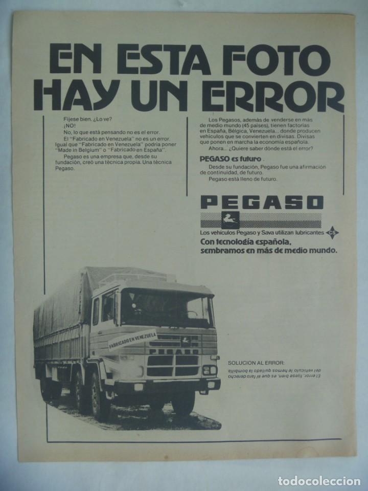 Coleccionismo: HOJA DE REVISTA CON ANUNCIO PUBLICITARIO DE CAMION PEGASO . A&Ntilde;OS 70