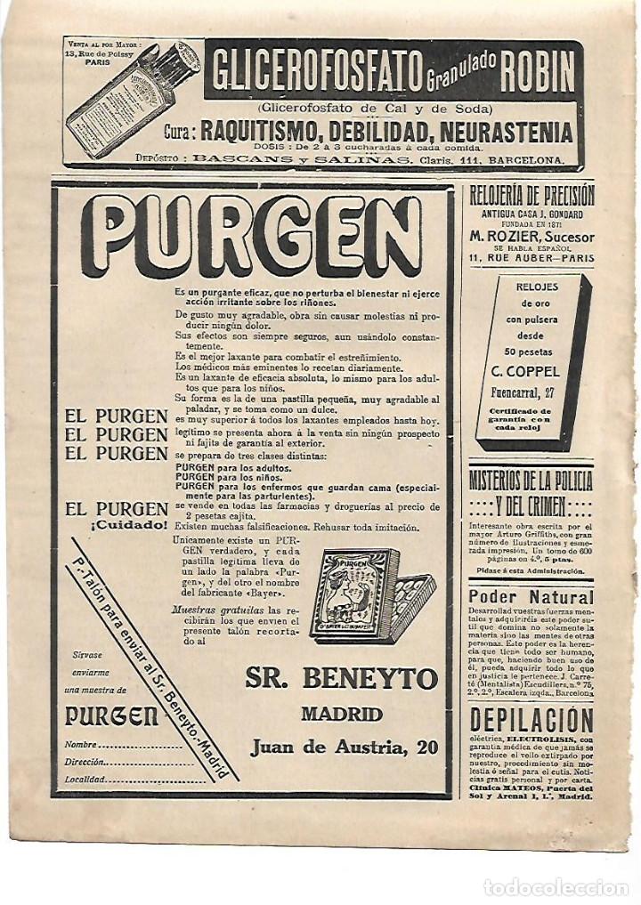 Collecting paper: A&Ntilde;O 1910 RECORTE PRENSA PUBLICIDAD PURGANTE PURGEN SR BENEYTO MADRID BAYER PRODUCTOS FARMACEUTICOS