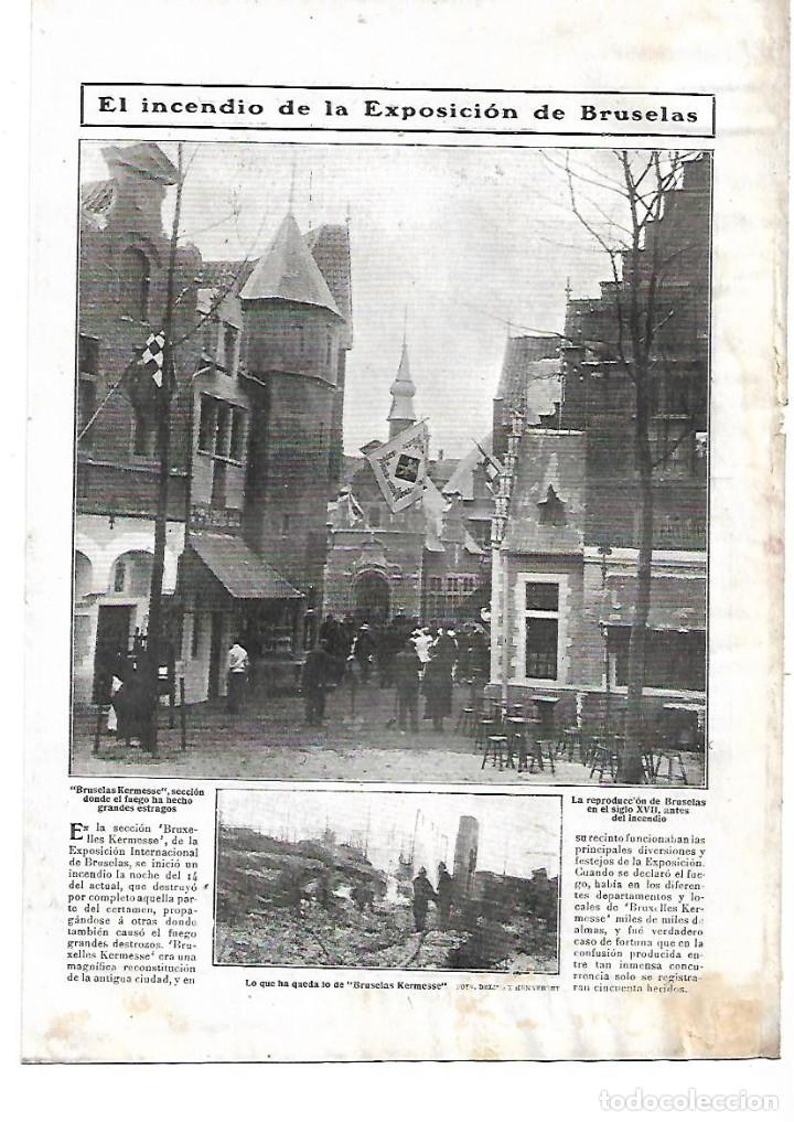 Colecionismo: A&Ntilde;O 1910 RECORTE PRENSA INCENDIO DE LA EXPOSICION DE BRUSELAS KERMESSE PABELLON NORUEGA
