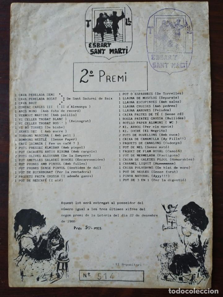 Colecionismo: Esbart Sant Marti de Torrelles de Llobregat, butlleta de participaci&oacute; d&acute;una cistella de Nadal 1988