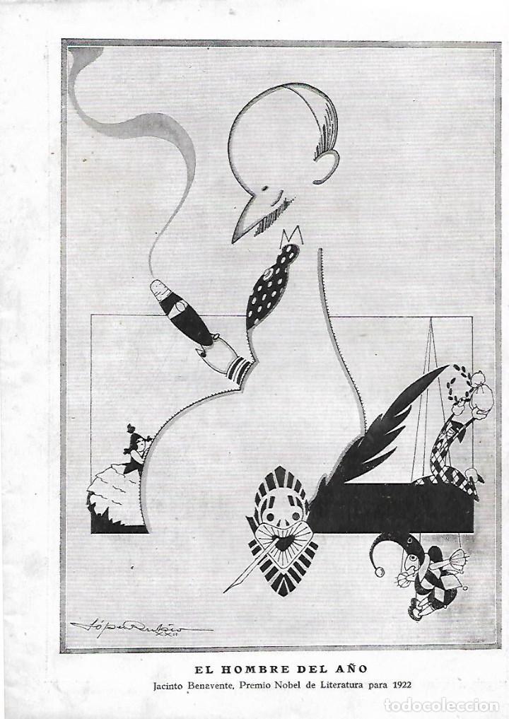Coleccionismo: A&Ntilde;O 1922 RECORTE PRENSA DIBUJO CARICATURA JACINTO BENAVENTE EL HOMBRE DEL A&Ntilde;O POR LOPEZ RUBIO