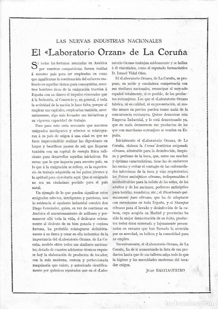 Collecting paper: A&Ntilde;O 1922 RECORTE PRENSA LABORATORIO ORZAN LA CORU&Ntilde;A NUEVAS INDUSTRIAS NACIONALES