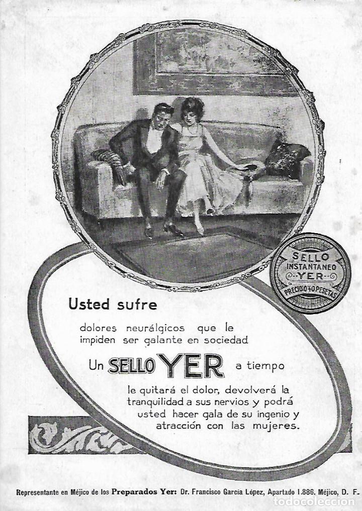Colecionismo: A&Ntilde;O 1922 RECORTE PRENSA PUBLICIDAD SELLO YER CALMANTE DOLORES NEURALGICOS MUJER