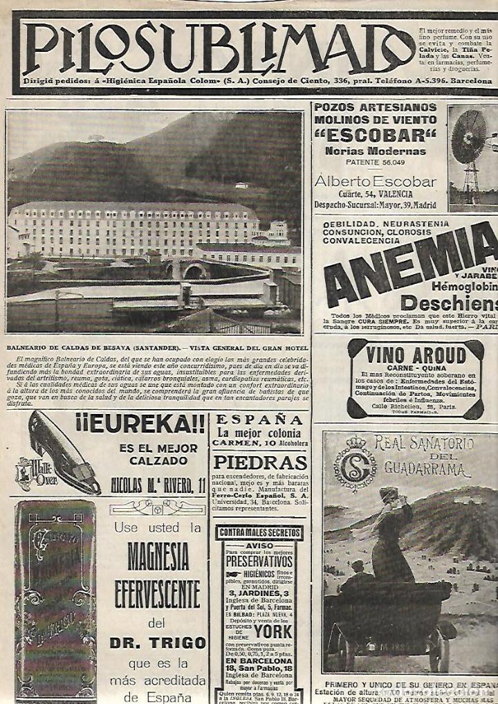 Colecionismo: A&Ntilde;O 1919 RECORTE PRENSA PUBLICIDAD HOTEL BALNEARIO DE CALDAS DE BESAYA SANTANDER