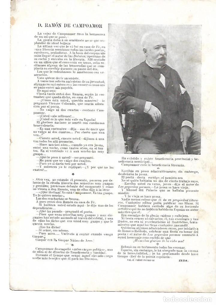 Coleccionismo: A&Ntilde;O 1901 RECORTE PRENSA RAMON DE CAMPOAMOR POETA
