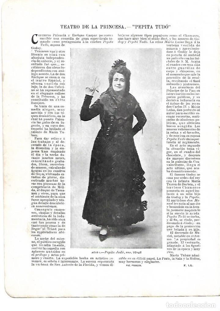Collectionnisme: A&Ntilde;O 1901 RECORTE PRENSA TEATRO DE LA PRINCESA ACTRIZ ARTISTA PEPITA TUDO