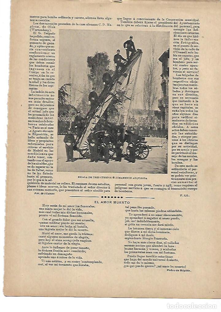 Collectionnisme: A&Ntilde;O 1901 RECORTE PRENSA MANIOBRAS BOMBEROS DE MADRID ESCALERA DE TRES CUERPOS