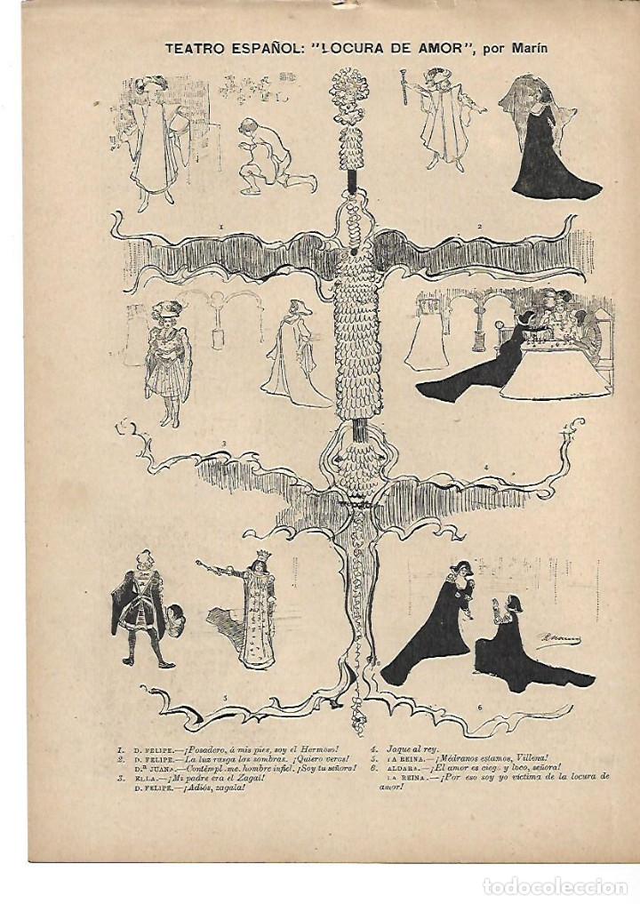 Colecionismo: A&Ntilde;O 1901 RECORTE PRENSA DIBUJO CARICATURA OBRA LOCURA DE AMOR TEATRO ESPA&Ntilde;OL POR MARIN