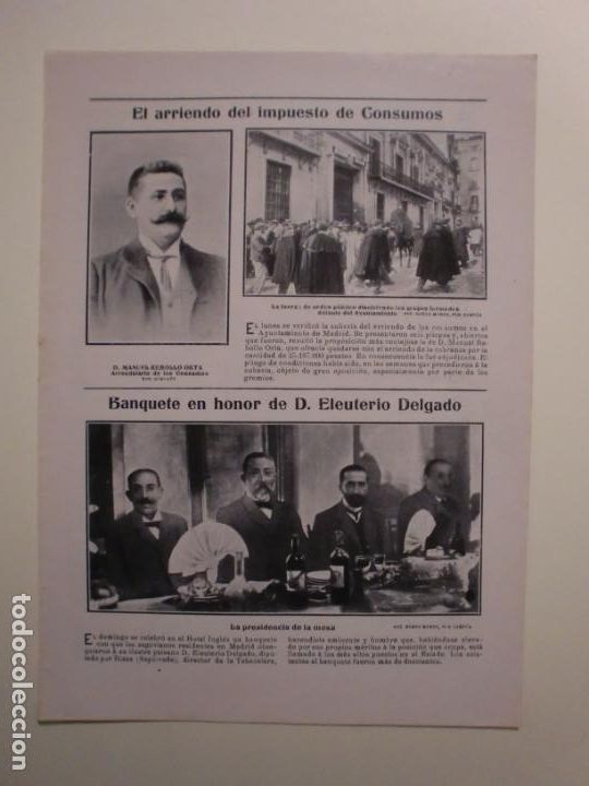 Coleccionismo: EL ARRIENDO DEL IMPUESTO DE CONSUMOS - BANQUETE EN HONOR D. ELEUTERIO DELGADO - 23/11/1905