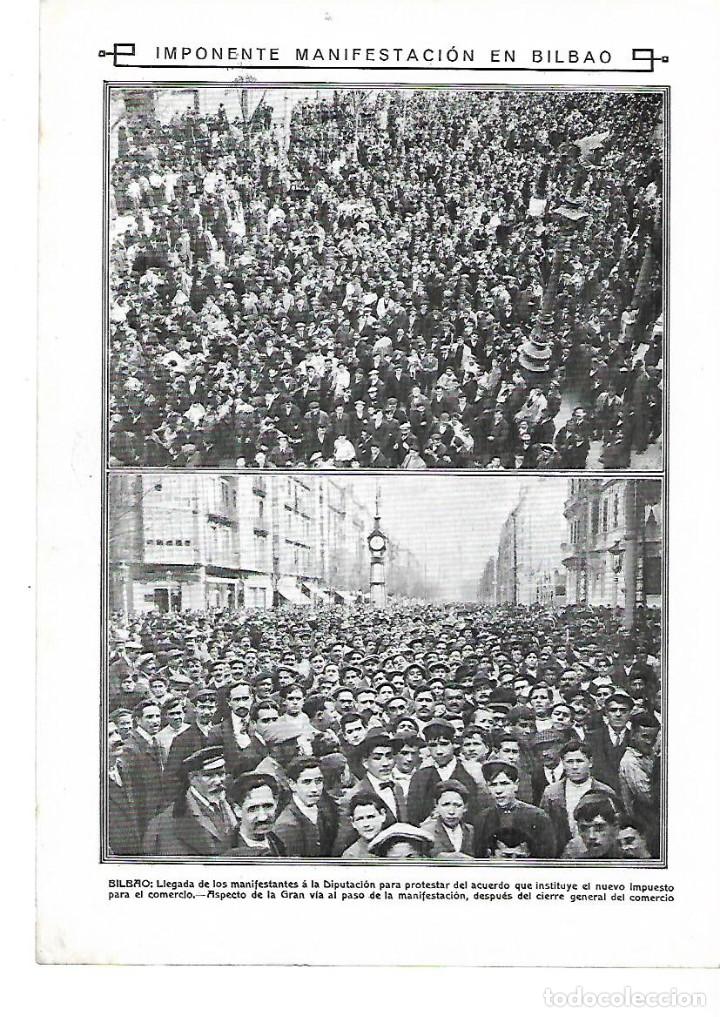 Collectionnisme: A&Ntilde;O 1913 RECORTE PRENSA BILBAO GRAN MANIFESTACION CONTRA NUEVO IMPUESTO COMERCIO GRAN VIA