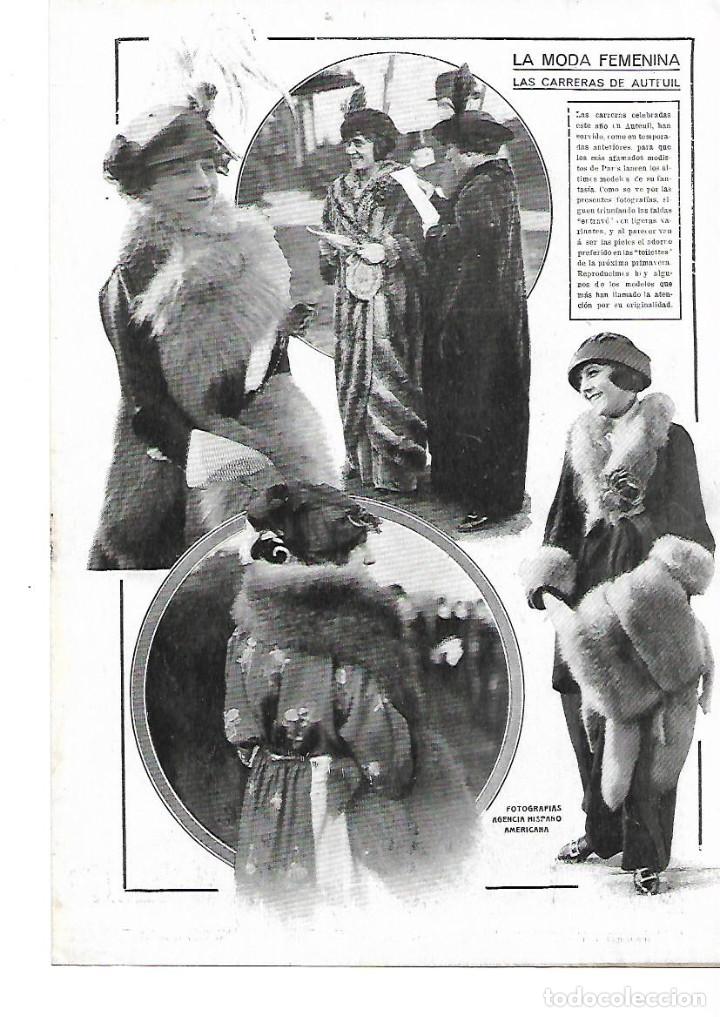 Colecionismo: A&Ntilde;O 1913 RECORTE PRENSA MUJER LA MODA FEMENINA EN LAS CARRERAS DE AUTEUIL PARIS PIELES