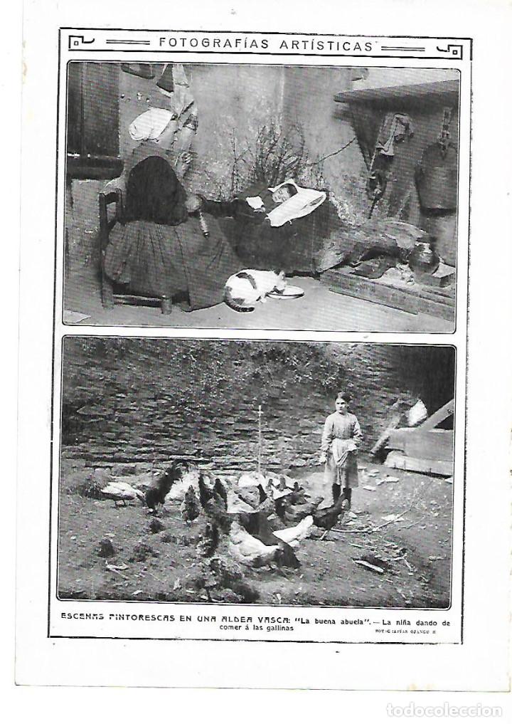 Coleccionismo: A&Ntilde;O 1913 RECORTE PRENSA FOTOGRAFIA ARTISTICA ESCENAS ALDEA VASCA POR OJANGUREN ABUELA GALLINAS CAMPO