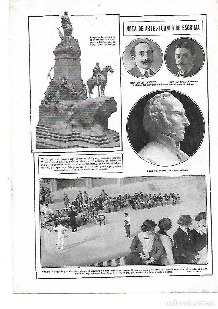 Coleccionismo: A&Ntilde;O 1913 RECORTE PRENSA ARTE PROYECTO MONUMENTO GENERAL ARTIGAS POR CERVETO Y RIDAURA ESCULTURA