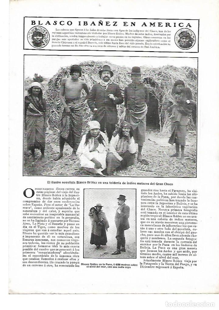Coleccionismo: A&Ntilde;O 1909 RECORTE PRENSA BLASCO IBA&Ntilde;EZ EN AMERICA INDIOS MATACOS DEL GRAN CHARCO LA PUNA