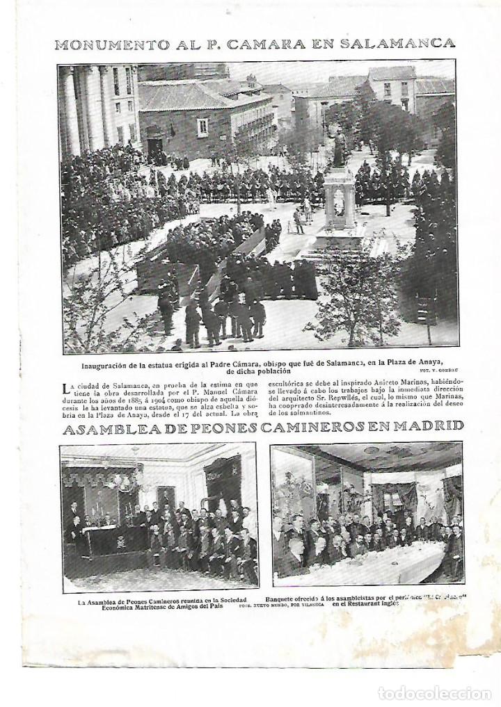 Coleccionismo: A&Ntilde;O 1910 RECORTE PRENSA INAUGURACION ESTATUA MONUMENTO AL PADRE CAMARA EN SALAMANCA PLAZA DE ANAYA