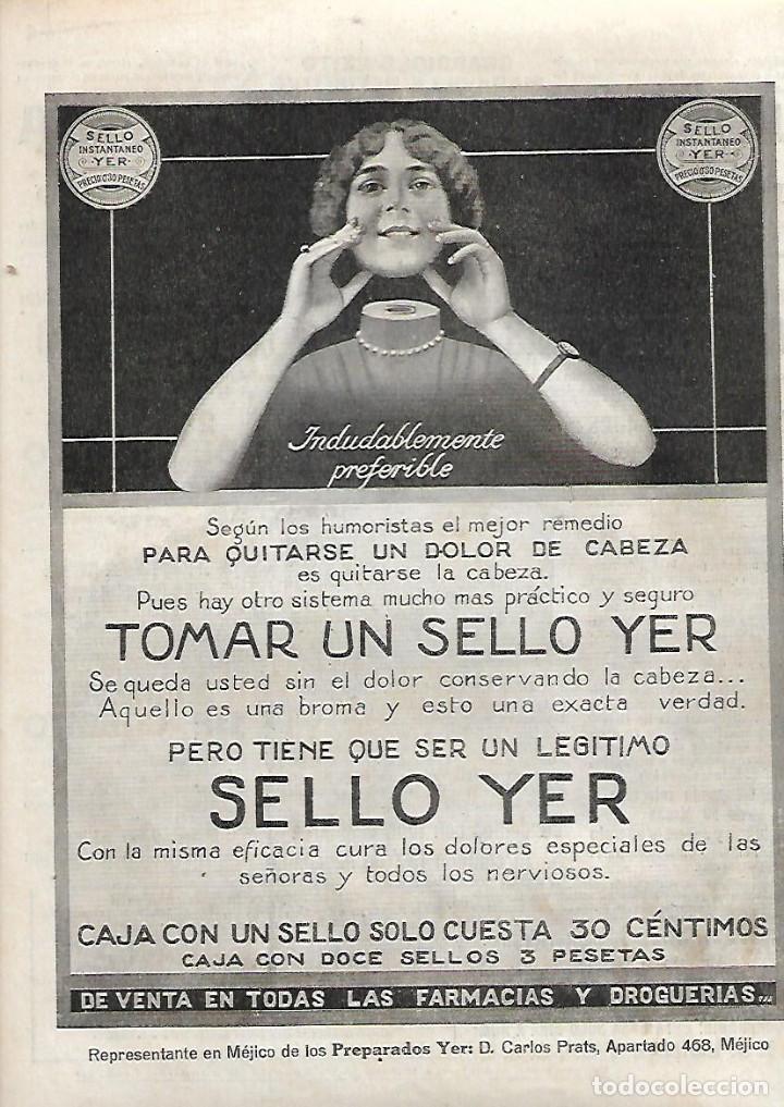 Coleccionismo: A&Ntilde;O 1919 RECORTE PRENSA PUBLICIDAD SELLO YER CALMANTE DOLOR DE CABEZA