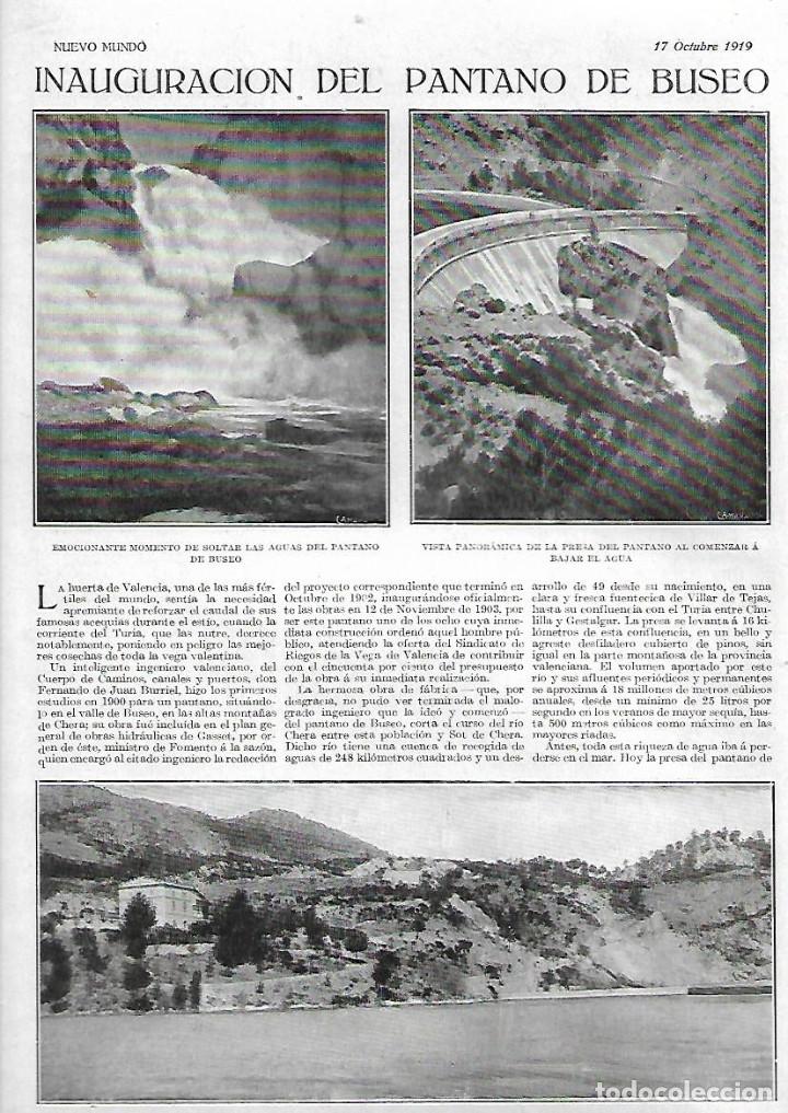 Coleccionismo: A&Ntilde;O 1919 RECORTE PRENSA INAUGURACION EMBALSE PANTANO DE BUSEO VALENCIA LAGO CASA INGENIEROS