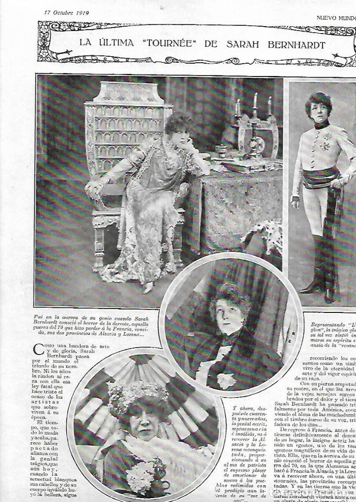 Collecting paper: A&Ntilde;O 1919 RECORTE PRENSA ARTISTA ACTRIZ SARAH BERNHARDT TEATRO ULTIMA TOURNEE
