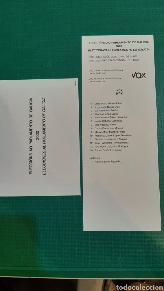 Coleccionismo: LUGO VOX ELECCIONES PARLAMENTARIAS GALICIA 2920 PAPELES REPRESENTANTES