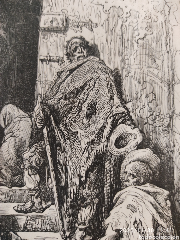 Coleccionismo: Litg. De G. DORE ( mendigos en la puerta de la catedral de Barcelona) - Foto 4 - 227816170
